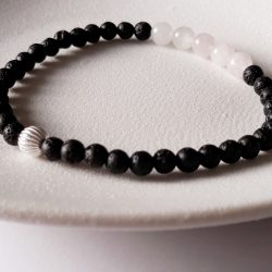 Armband Rozenkwarts lavasteen fijn