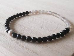Armband agaat - onyx - 4 mm - zilver